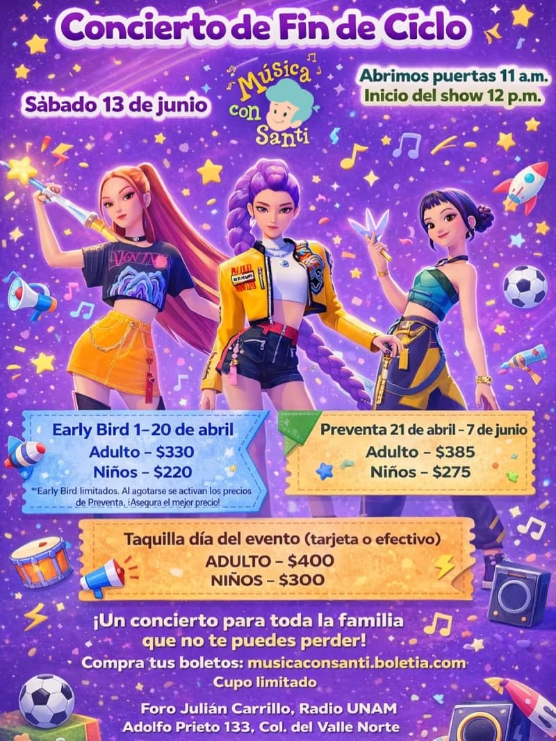 Poster del Concierto de Fin de Ciclo el sábado 13 de junio en el Foro Julián Carrillo, Radio UNAM